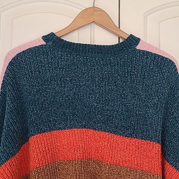 Urban Outfitters Pink Blue Brown Color blocked Cropped Sweater Size L - Picture 6 of 9